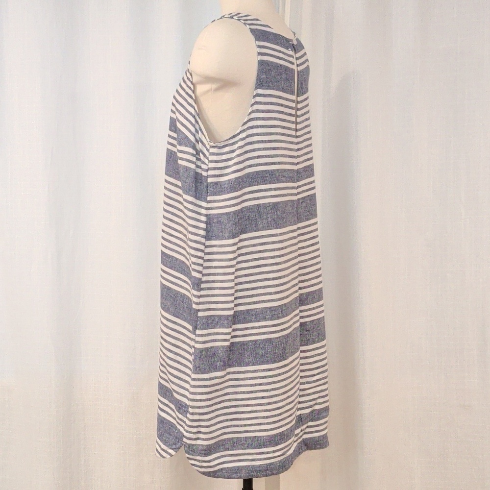 Linen Blue & White Striped Sleeveless Dress - Picture 6 of 10